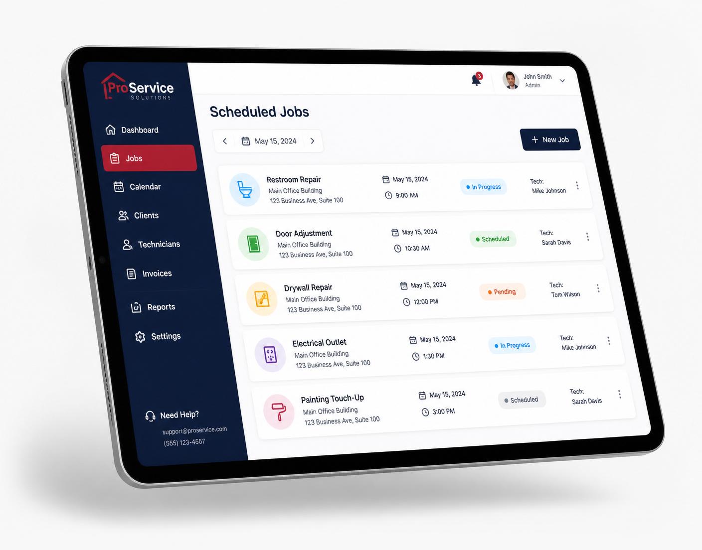 KW Handyman Davie service dashboard on a tablet showing scheduled work